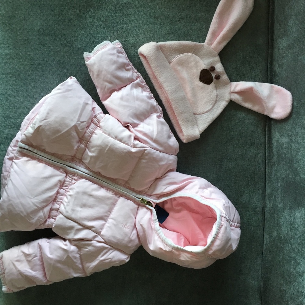 RALPH LAUREN pink baby puffer + hat soft - Picture 2 of 8
